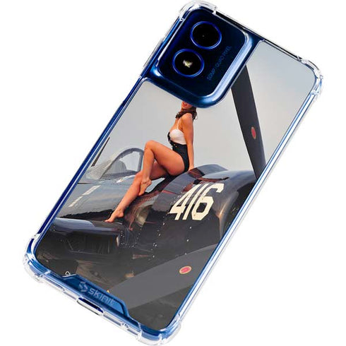 1940s Navy Pin-Up Girl On Corsair Fighter Plane Moto G 5G (2024) Clear Case